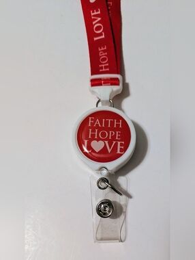 Faith Hope Love Red Christian Badge Reel Retractable Lanyard
